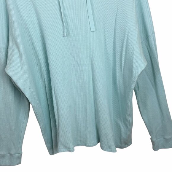 Eileen Fisher Cozy Waffle Knit Hoodie Top Size XL Light Aqua Blue Hooded Tunic - Picture 5 of 8
